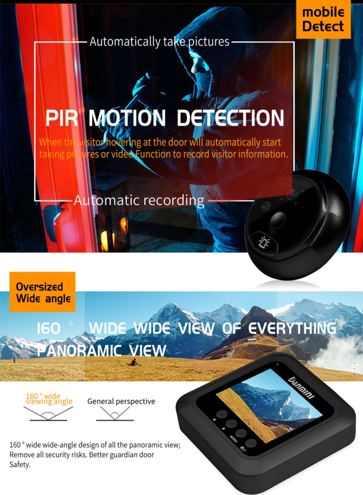 Danmini Q5 PIR 2.4 inch Screen 2.0MP Security Camera No Disturb Peephole Viewer, Support TF Card / Night Vision / PIR Motion Detection / Body Sensor / Video Recording