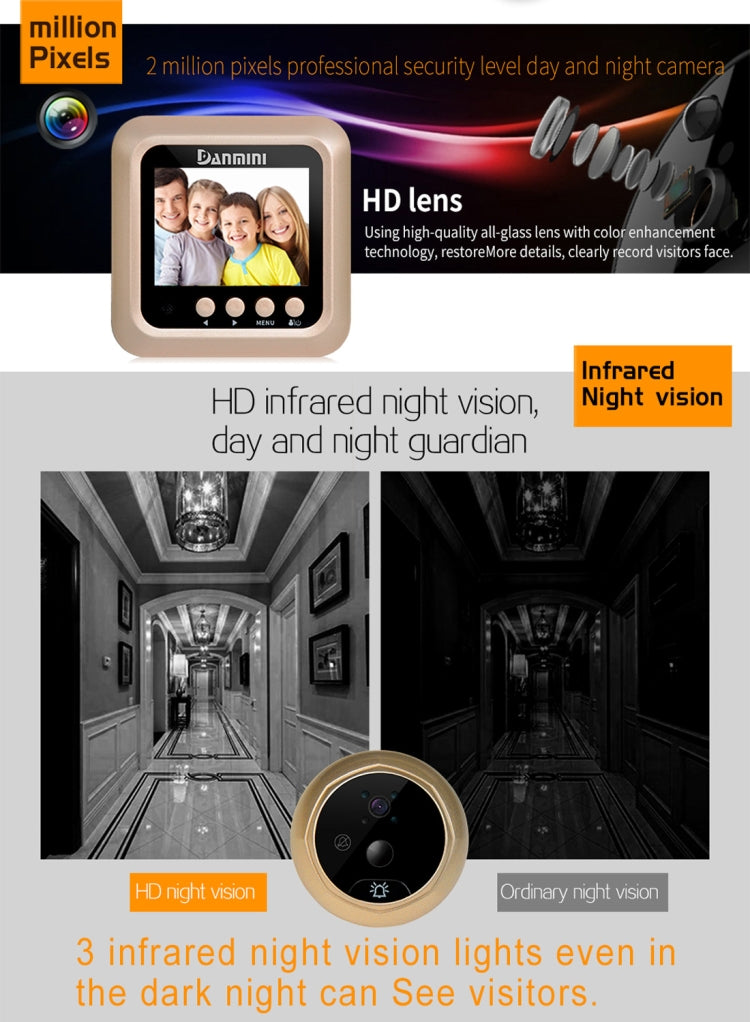 Danmini Q5 PIR 2.4 inch Screen 2.0MP Security Camera No Disturb Peephole Viewer, Support TF Card / Night Vision / PIR Motion Detection / Body Sensor / Video Recording