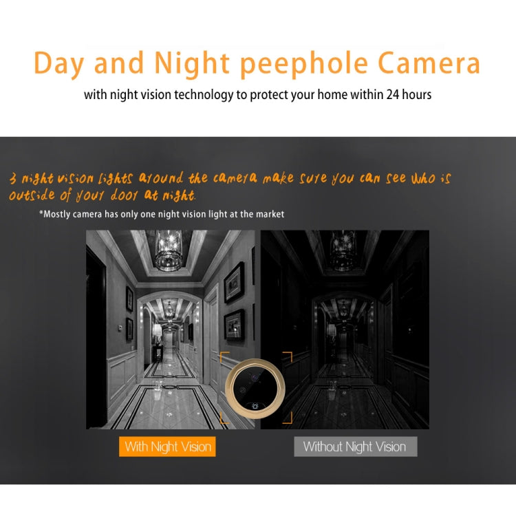 Danmini W8 2.4 inch Color Screen 1.0MP Security Camera No Disturb Peephole Viewer, Support TF Card (32GB Max) / Night Vision(Gold)