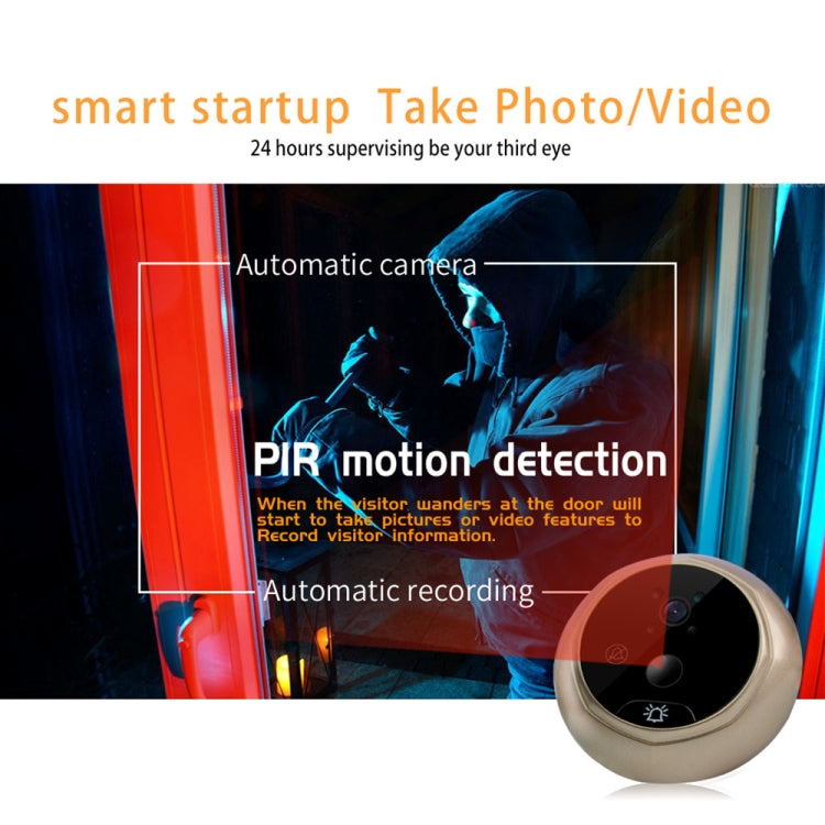 Danmini Q8 2.4 inch Color Screen 1.0MP Security Camera No Disturb Peephole Viewer, Support TF Card (32GB Max) / Night Vision / PIR Motion Detection(Gold)