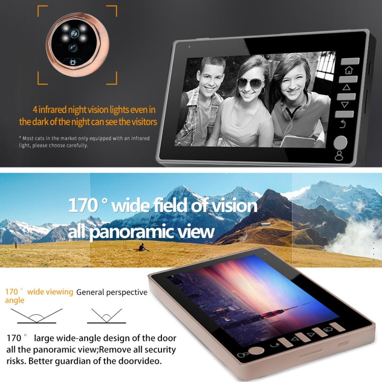 Danmini 45CHD-M 4.5 inch Screen 3.0MP Security Camera No Disturb Peephole Viewer, Support TF Card / Night Vision / Video Recording / Motion Detection