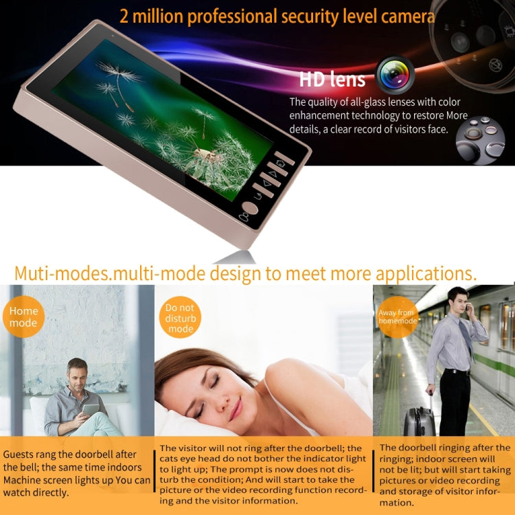 Danmini 45CHD-M 4.5 inch Screen 3.0MP Security Camera No Disturb Peephole Viewer, Support TF Card / Night Vision / Video Recording / Motion Detection