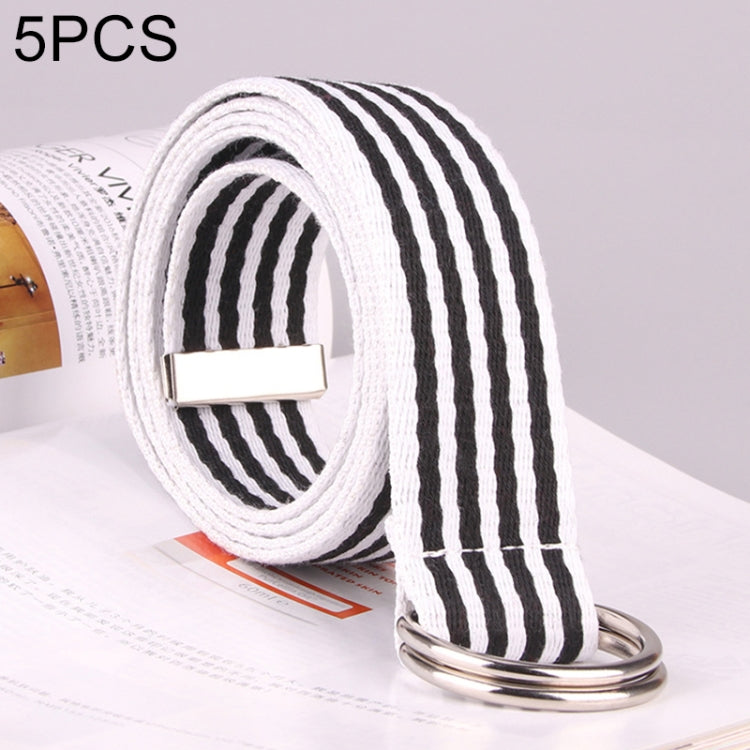 5 PCS Women New Style Fashion Double Ring Buckle Casual Canvas Stripes Belt Decorative Strap, Total Length: about 126cm, Width: 3.8cm