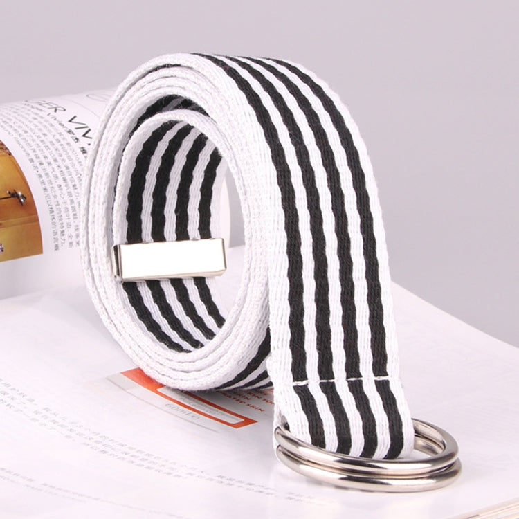 5 PCS Women New Style Fashion Double Ring Buckle Casual Canvas Stripes Belt Decorative Strap, Total Length: about 126cm, Width: 3.8cm