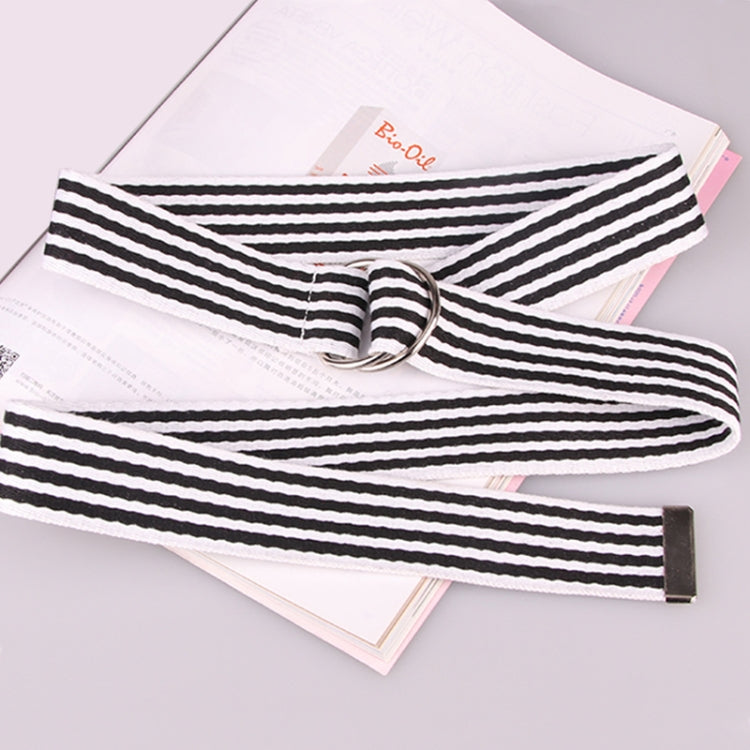 5 PCS Women New Style Fashion Double Ring Buckle Casual Canvas Stripes Belt Decorative Strap, Total Length: about 126cm, Width: 3.8cm