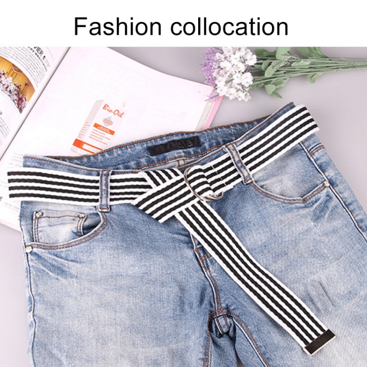 5 PCS Women New Style Fashion Double Ring Buckle Casual Canvas Stripes Belt Decorative Strap, Total Length: about 126cm, Width: 3.8cm