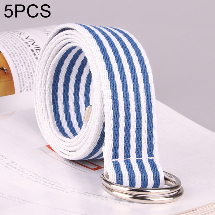 5 PCS Women New Style Fashion Double Ring Buckle Casual Canvas Stripes Belt Decorative Strap, Total Length: about 126cm, Width: 3.8cm