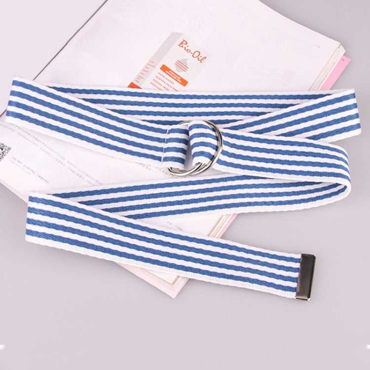 5 PCS Women New Style Fashion Double Ring Buckle Casual Canvas Stripes Belt Decorative Strap, Total Length: about 126cm, Width: 3.8cm