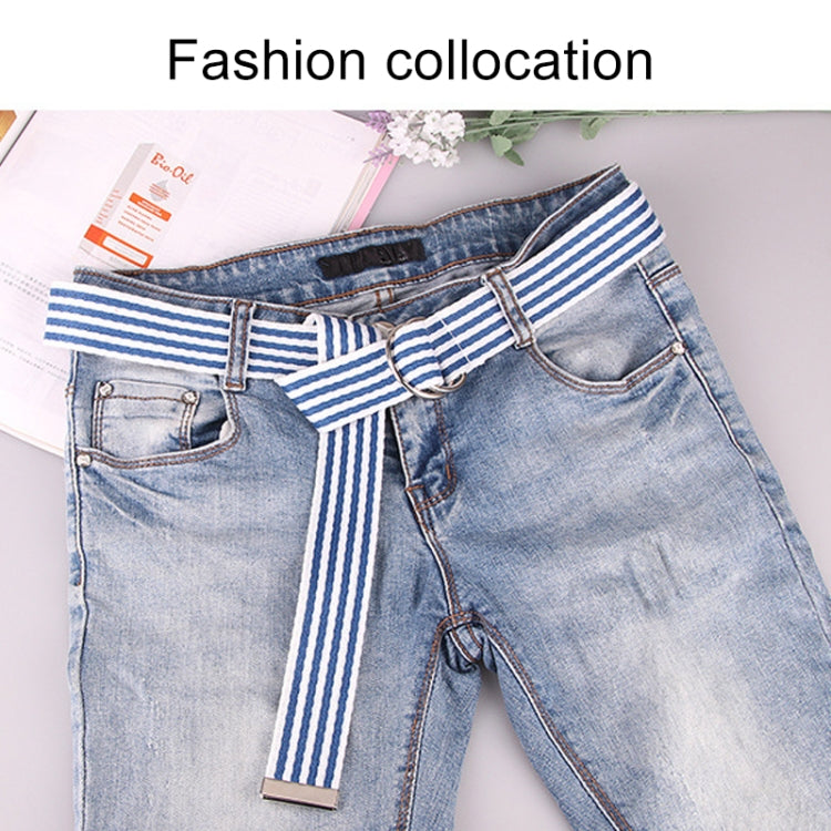 5 PCS Women New Style Fashion Double Ring Buckle Casual Canvas Stripes Belt Decorative Strap, Total Length: about 126cm, Width: 3.8cm