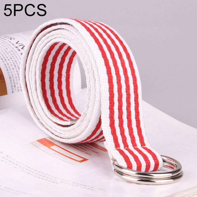 5 PCS Women New Style Fashion Double Ring Buckle Casual Canvas Stripes Belt Decorative Strap, Total Length: about 126cm, Width: 3.8cm