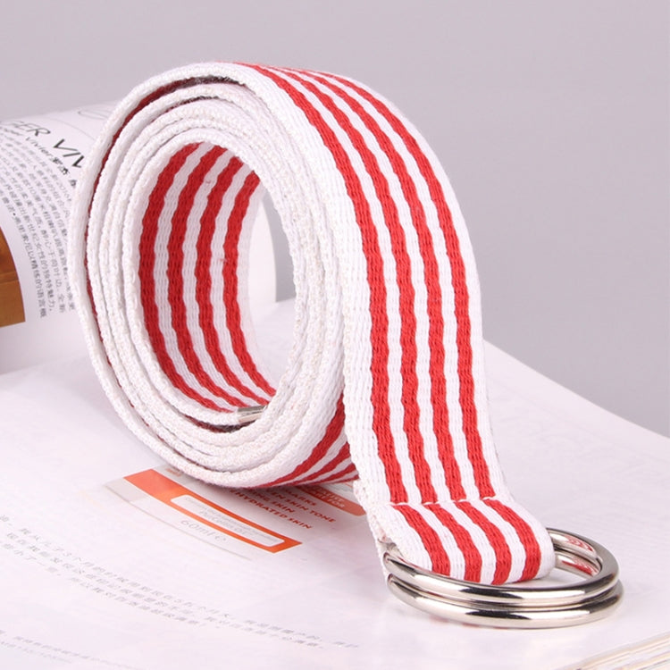 5 PCS Women New Style Fashion Double Ring Buckle Casual Canvas Stripes Belt Decorative Strap, Total Length: about 126cm, Width: 3.8cm