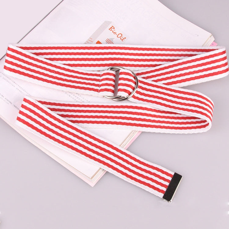 5 PCS Women New Style Fashion Double Ring Buckle Casual Canvas Stripes Belt Decorative Strap, Total Length: about 126cm, Width: 3.8cm