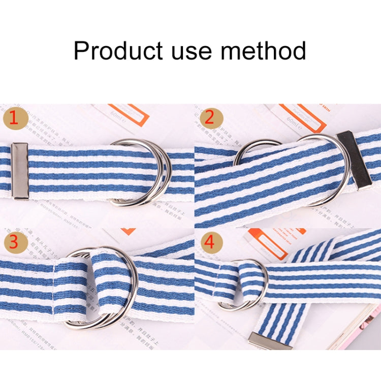 5 PCS Women New Style Fashion Double Ring Buckle Casual Canvas Stripes Belt Decorative Strap, Total Length: about 126cm, Width: 3.8cm