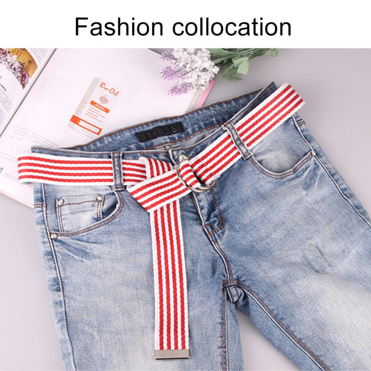 5 PCS Women New Style Fashion Double Ring Buckle Casual Canvas Stripes Belt Decorative Strap, Total Length: about 126cm, Width: 3.8cm