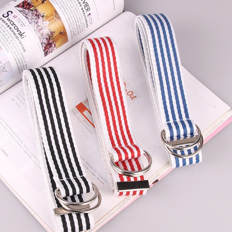 5 PCS Women New Style Fashion Double Ring Buckle Casual Canvas Stripes Belt Decorative Strap, Total Length: about 126cm, Width: 3.8cm