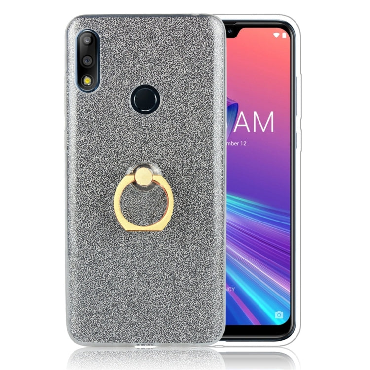Glittery Powder Shockproof TPU Protective Case for Asus Zenfone Max Pro (M2) ZB631KL, with 360 Degree Rotation Ring Holder