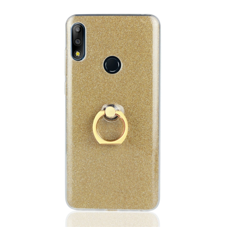 Glittery Powder Shockproof TPU Protective Case for Asus Zenfone Max Pro (M2) ZB631KL, with 360 Degree Rotation Ring Holder