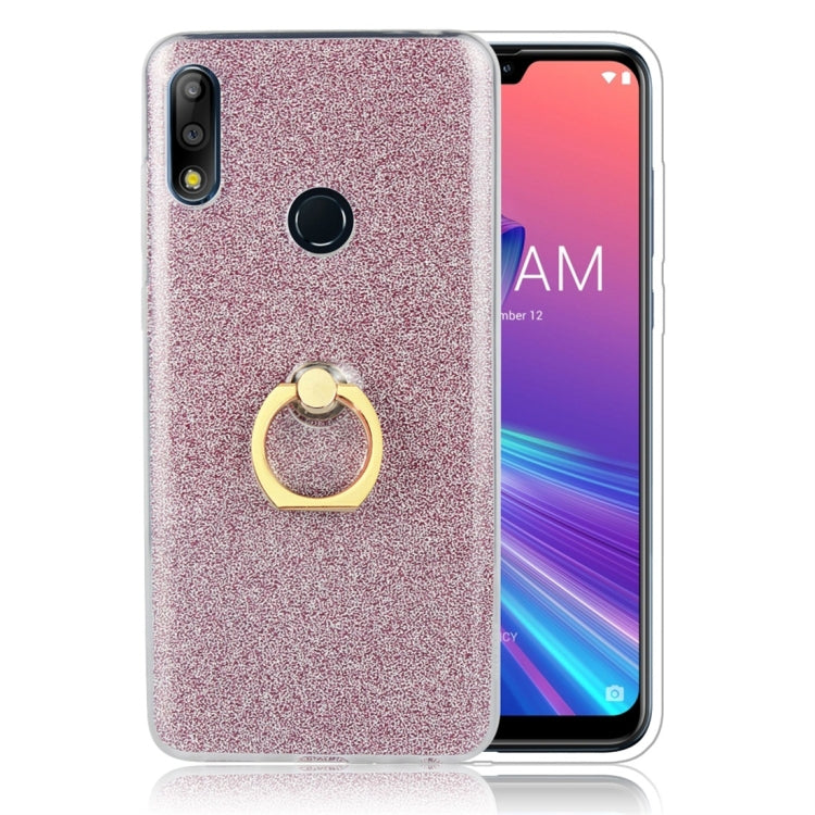 Glittery Powder Shockproof TPU Protective Case for Asus Zenfone Max Pro (M2) ZB631KL, with 360 Degree Rotation Ring Holder