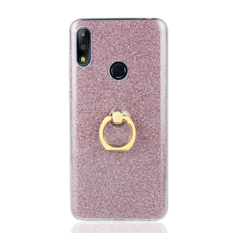 Glittery Powder Shockproof TPU Protective Case for Asus Zenfone Max Pro (M2) ZB631KL, with 360 Degree Rotation Ring Holder