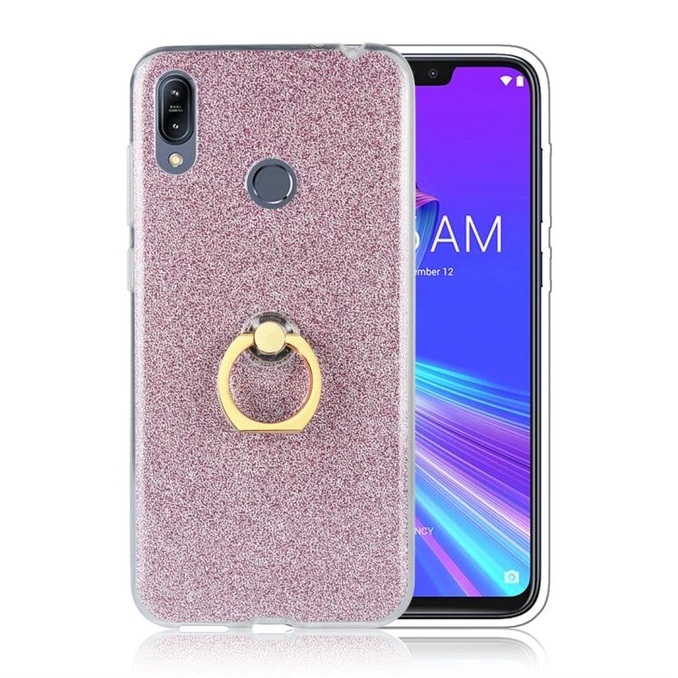 Glittery Powder Shockproof TPU Protective Case for Asus Zenfone Max (M2) ZB633KL, with 360 Degree Rotation Ring Holder
