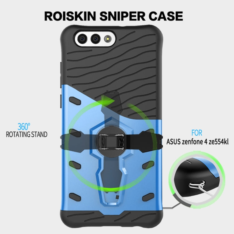 For Asus  Zenfone 4 (ZE554KL) PC + TPU Dropproof Sniper Hybrid Protective Back Cover Case with 360 Degree Rotation Holder