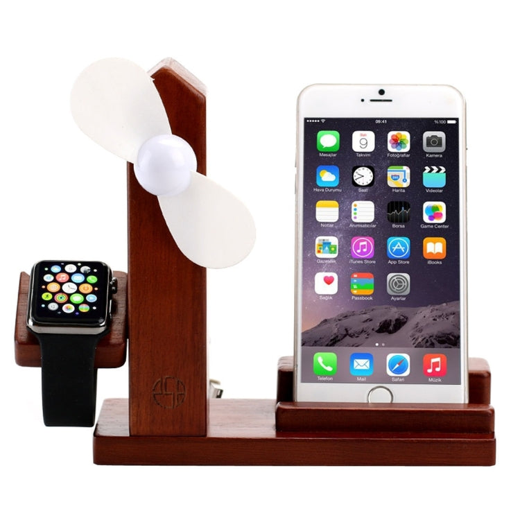 3 in 1 Wooden 3 Ports USB Charger Holder with Mini Fan & USB Power Supply for Apple Watch 38mm & 42mm / iPhone 6 Plus / iPhone 6