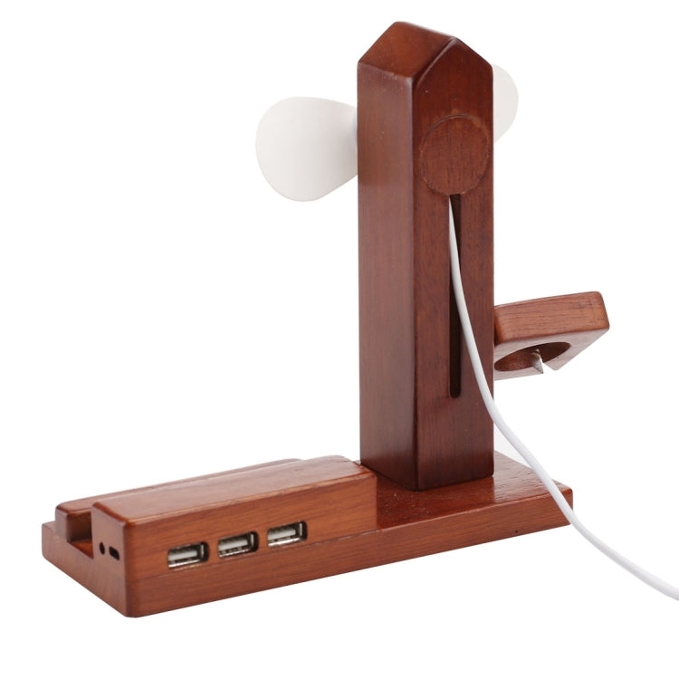 3 in 1 Wooden 3 Ports USB Charger Holder with Mini Fan & USB Power Supply for Apple Watch 38mm & 42mm / iPhone 6 Plus / iPhone 6