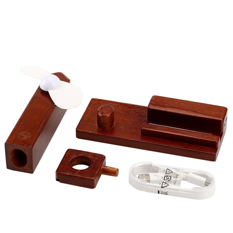 3 in 1 Wooden 3 Ports USB Charger Holder with Mini Fan & USB Power Supply for Apple Watch 38mm & 42mm / iPhone 6 Plus / iPhone 6