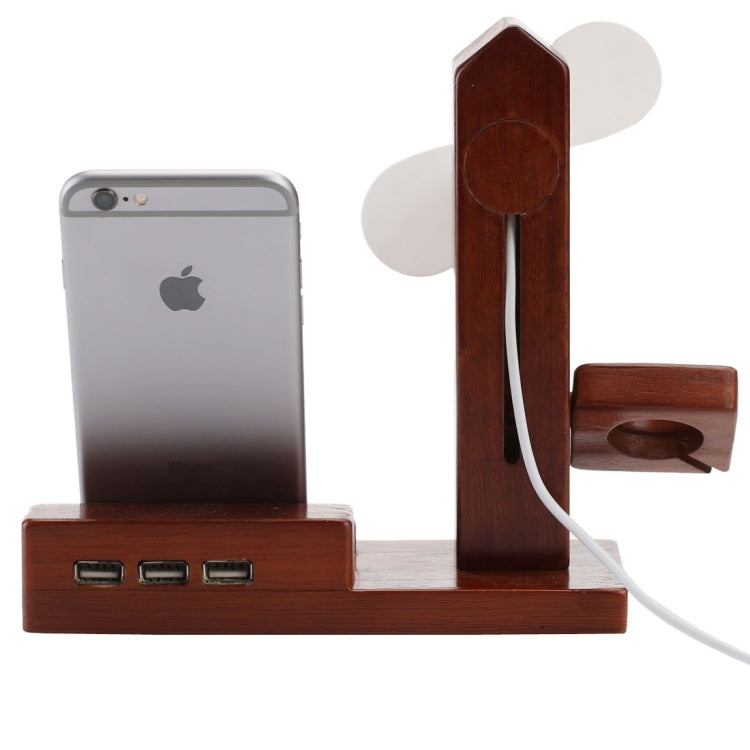 3 in 1 Wooden 3 Ports USB Charger Holder with Mini Fan & USB Power Supply for Apple Watch 38mm & 42mm / iPhone 6 Plus / iPhone 6