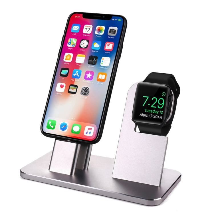 2 In 1 Aluminum Alloy Charging Dock Stand Holder Station, For Apple Watch Series 3 / 2 / 1 / 42mm / 38mm, iPhone X / 8 / 8 Plus / 7 / 7 Plus / 6s / 6s Plus