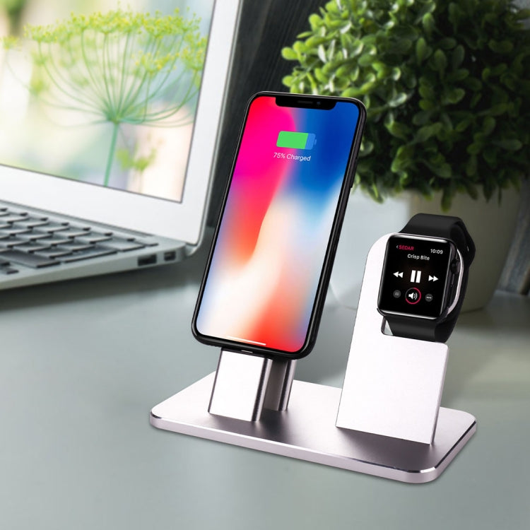 2 In 1 Aluminum Alloy Charging Dock Stand Holder Station, For Apple Watch Series 3 / 2 / 1 / 42mm / 38mm, iPhone X / 8 / 8 Plus / 7 / 7 Plus / 6s / 6s Plus