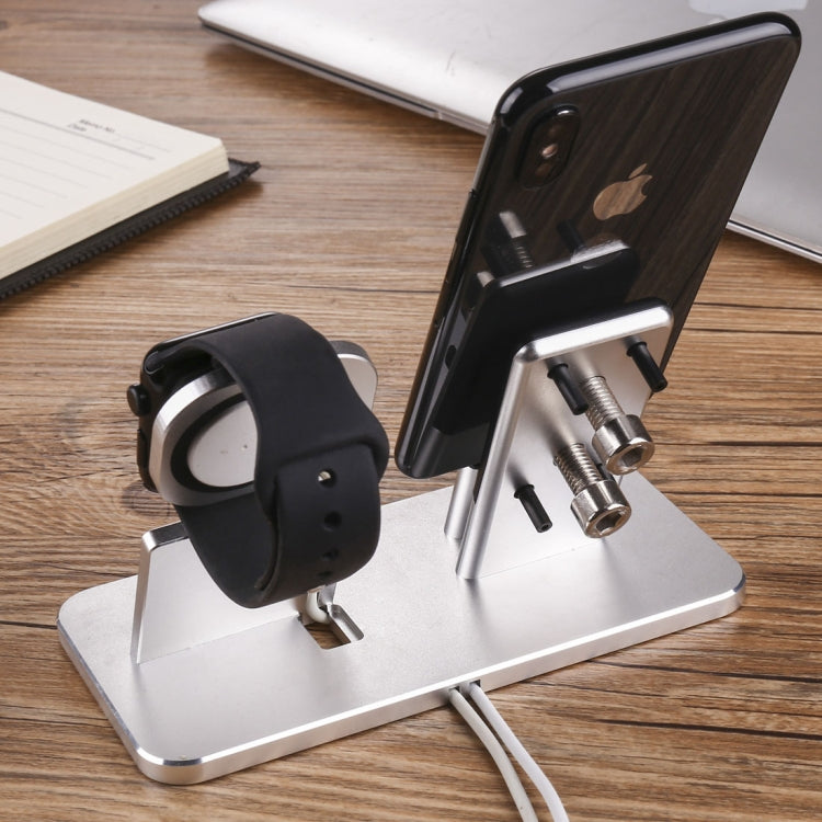 2 In 1 Aluminum Alloy Charging Dock Stand Holder Station, For Apple Watch Series 3 / 2 / 1 / 42mm / 38mm, iPhone X / 8 / 8 Plus / 7 / 7 Plus / 6s / 6s Plus