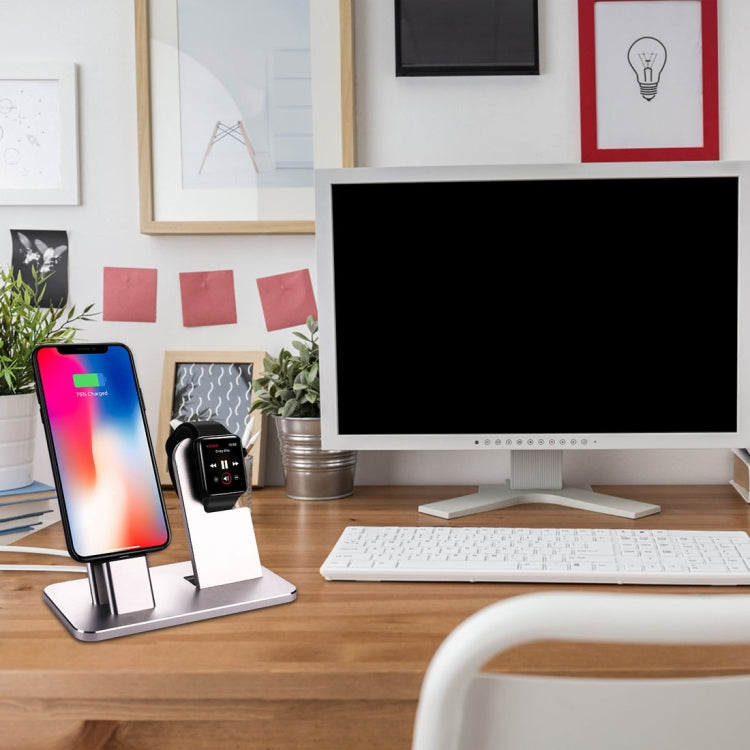 2 In 1 Aluminum Alloy Charging Dock Stand Holder Station, For Apple Watch Series 3 / 2 / 1 / 42mm / 38mm, iPhone X / 8 / 8 Plus / 7 / 7 Plus / 6s / 6s Plus