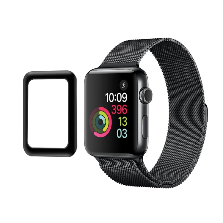 For Apple Watch Series 3 38mm 0.2mm 9H Surface Hardness 3D Edge Aluminum Alloy Frame Anti-scratch Full Coverage Tempered Glass Screen Protector