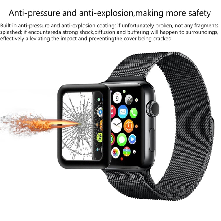 For Apple Watch Series 3 38mm 0.2mm 9H Surface Hardness 3D Edge Aluminum Alloy Frame Anti-scratch Full Coverage Tempered Glass Screen Protector