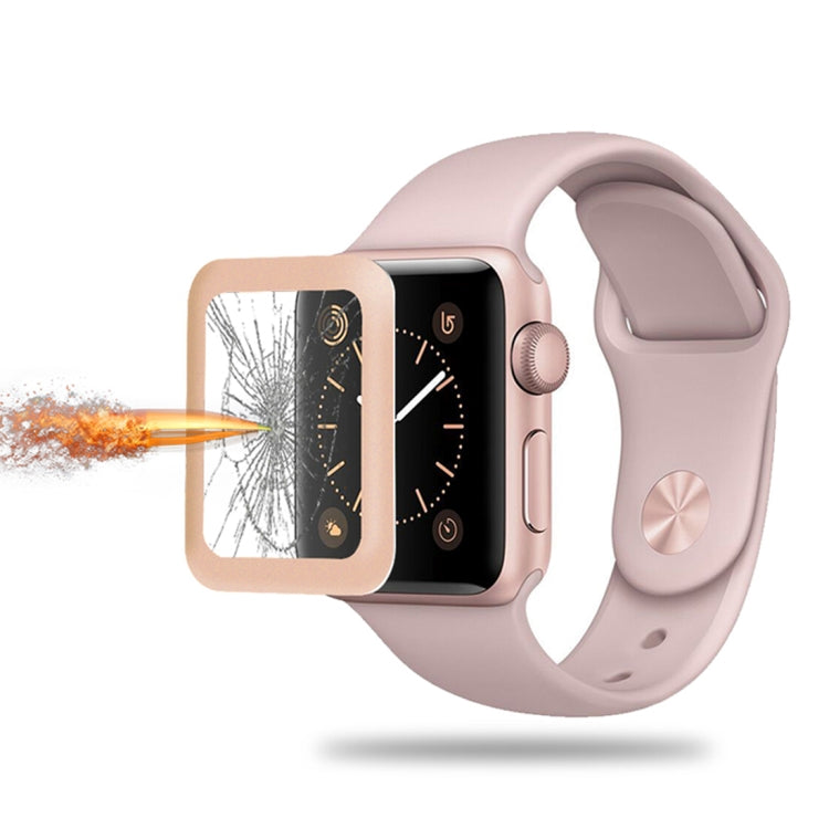 For Apple Watch Series 3 38mm 0.2mm 9H Surface Hardness 3D Edge Aluminum Alloy Frame Anti-scratch Full Coverage Tempered Glass Screen Protector