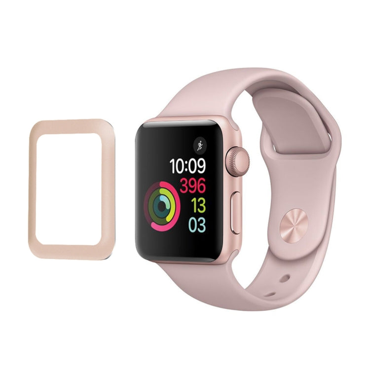 For Apple Watch Series 3 38mm 0.2mm 9H Surface Hardness 3D Edge Aluminum Alloy Frame Anti-scratch Full Coverage Tempered Glass Screen Protector