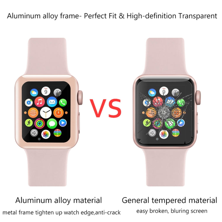 For Apple Watch Series 3 38mm 0.2mm 9H Surface Hardness 3D Edge Aluminum Alloy Frame Anti-scratch Full Coverage Tempered Glass Screen Protector