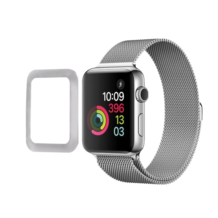 For Apple Watch Series 3 38mm 0.2mm 9H Surface Hardness 3D Edge Aluminum Alloy Frame Anti-scratch Full Coverage Tempered Glass Screen Protector