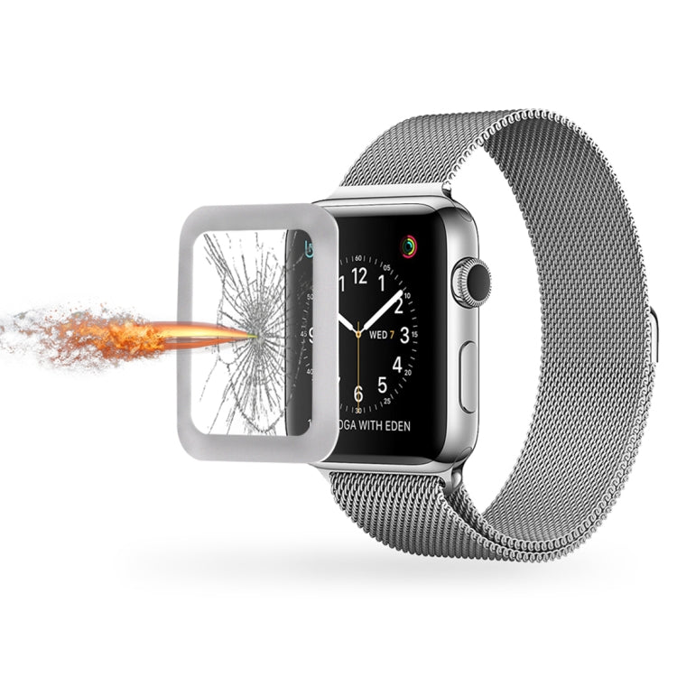 For Apple Watch Series 3 38mm 0.2mm 9H Surface Hardness 3D Edge Aluminum Alloy Frame Anti-scratch Full Coverage Tempered Glass Screen Protector