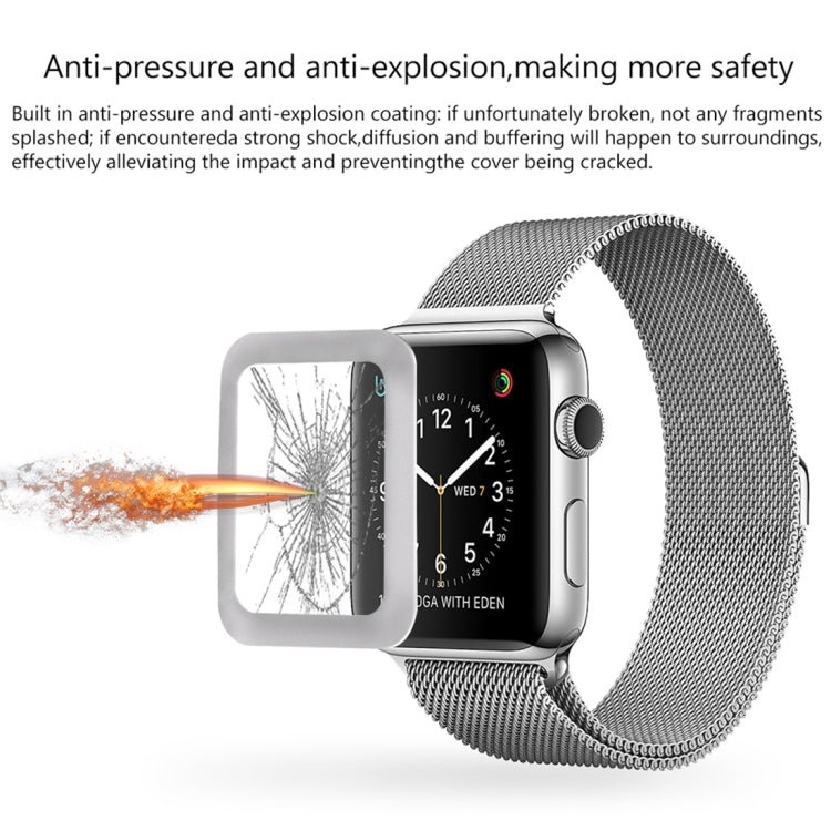 For Apple Watch Series 3 38mm 0.2mm 9H Surface Hardness 3D Edge Aluminum Alloy Frame Anti-scratch Full Coverage Tempered Glass Screen Protector