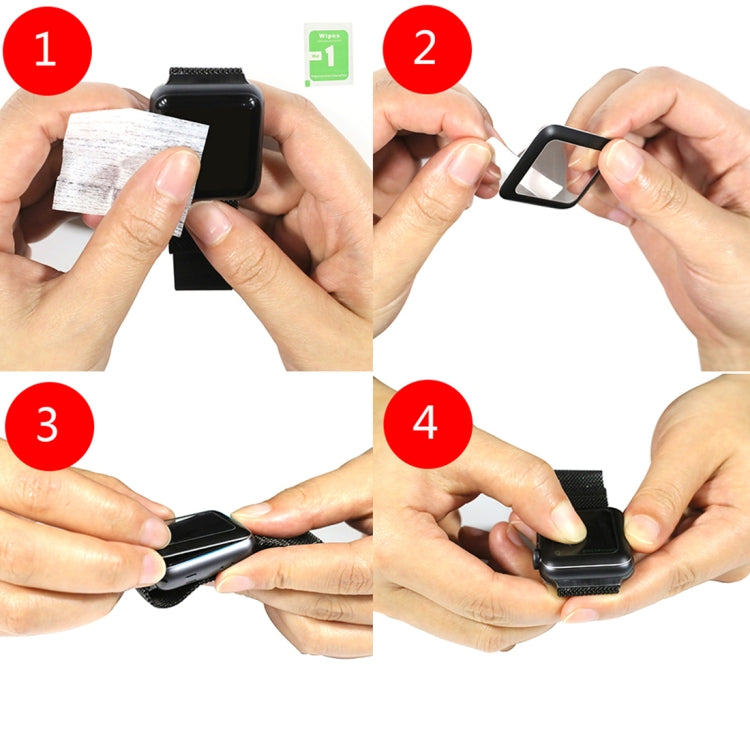 For Apple Watch Series 3 38mm 0.2mm 9H Surface Hardness 3D Edge Aluminum Alloy Frame Anti-scratch Full Coverage Tempered Glass Screen Protector