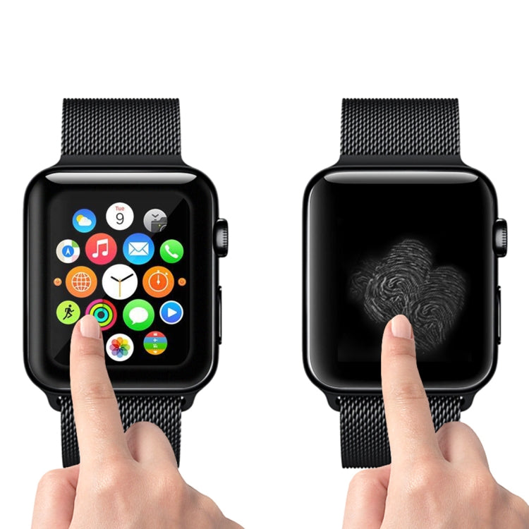 For Apple Watch Series 3 42mm 0.2mm 9H Surface Hardness 3D Edge Aluminum Alloy Frame Anti-scratch Full Coverage Tempered Glass Screen Protector