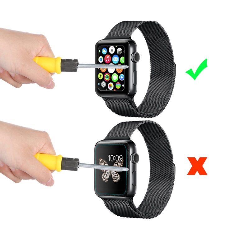 For Apple Watch Series 3 42mm 0.2mm 9H Surface Hardness 3D Edge Aluminum Alloy Frame Anti-scratch Full Coverage Tempered Glass Screen Protector