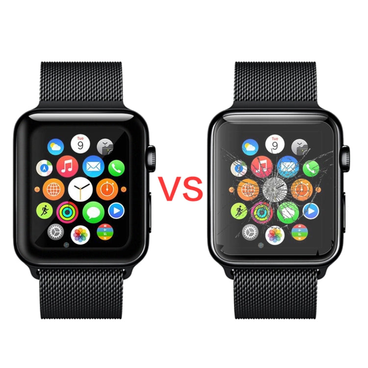 For Apple Watch Series 3 42mm 0.2mm 9H Surface Hardness 3D Edge Aluminum Alloy Frame Anti-scratch Full Coverage Tempered Glass Screen Protector