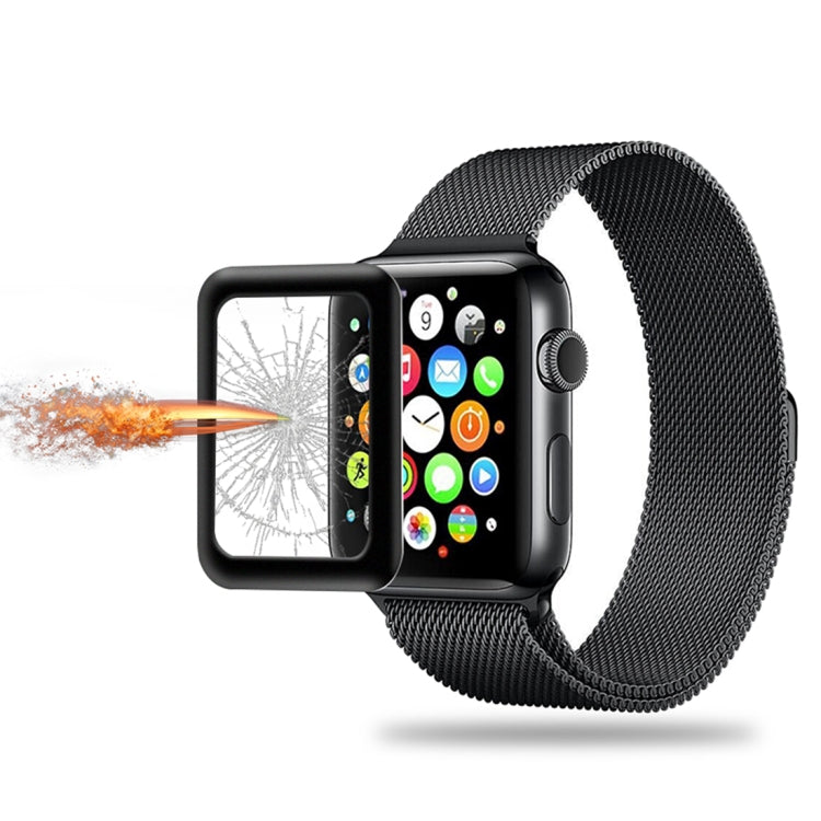 For Apple Watch Series 3 42mm 0.2mm 9H Surface Hardness 3D Edge Aluminum Alloy Frame Anti-scratch Full Coverage Tempered Glass Screen Protector