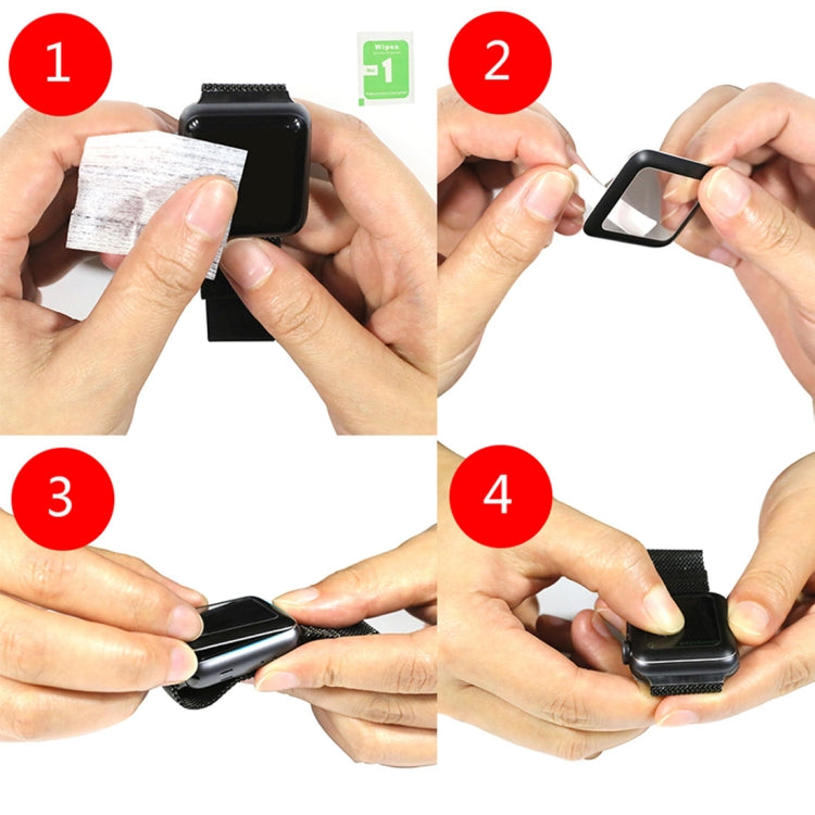 For Apple Watch Series 3 42mm 0.2mm 9H Surface Hardness 3D Edge Aluminum Alloy Frame Anti-scratch Full Coverage Tempered Glass Screen Protector