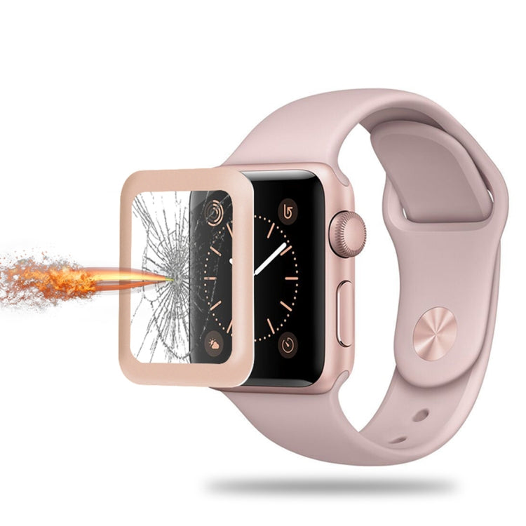 For Apple Watch Series 3 42mm 0.2mm 9H Surface Hardness 3D Edge Aluminum Alloy Frame Anti-scratch Full Coverage Tempered Glass Screen Protector