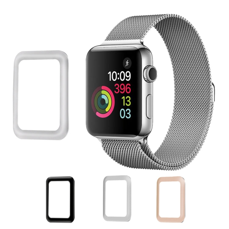 For Apple Watch Series 3 42mm 0.2mm 9H Surface Hardness 3D Edge Aluminum Alloy Frame Anti-scratch Full Coverage Tempered Glass Screen Protector