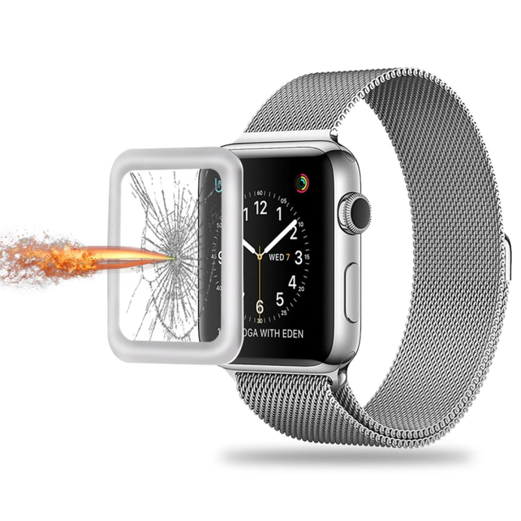 For Apple Watch Series 3 42mm 0.2mm 9H Surface Hardness 3D Edge Aluminum Alloy Frame Anti-scratch Full Coverage Tempered Glass Screen Protector